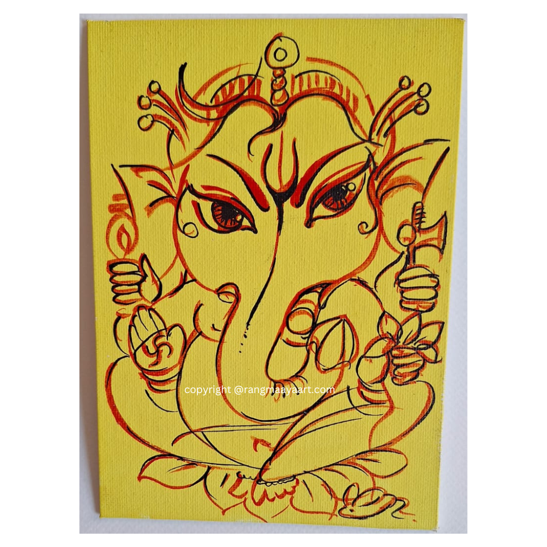 Ganpati Illustration on Yellow Background